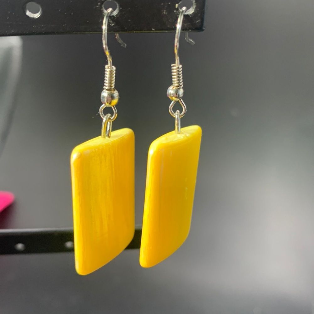Yellow Rectangle Dangle Earrings